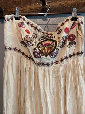 Xhilaration Cream Strapless Embroidered Boho Dress with Pink & Purple Accents